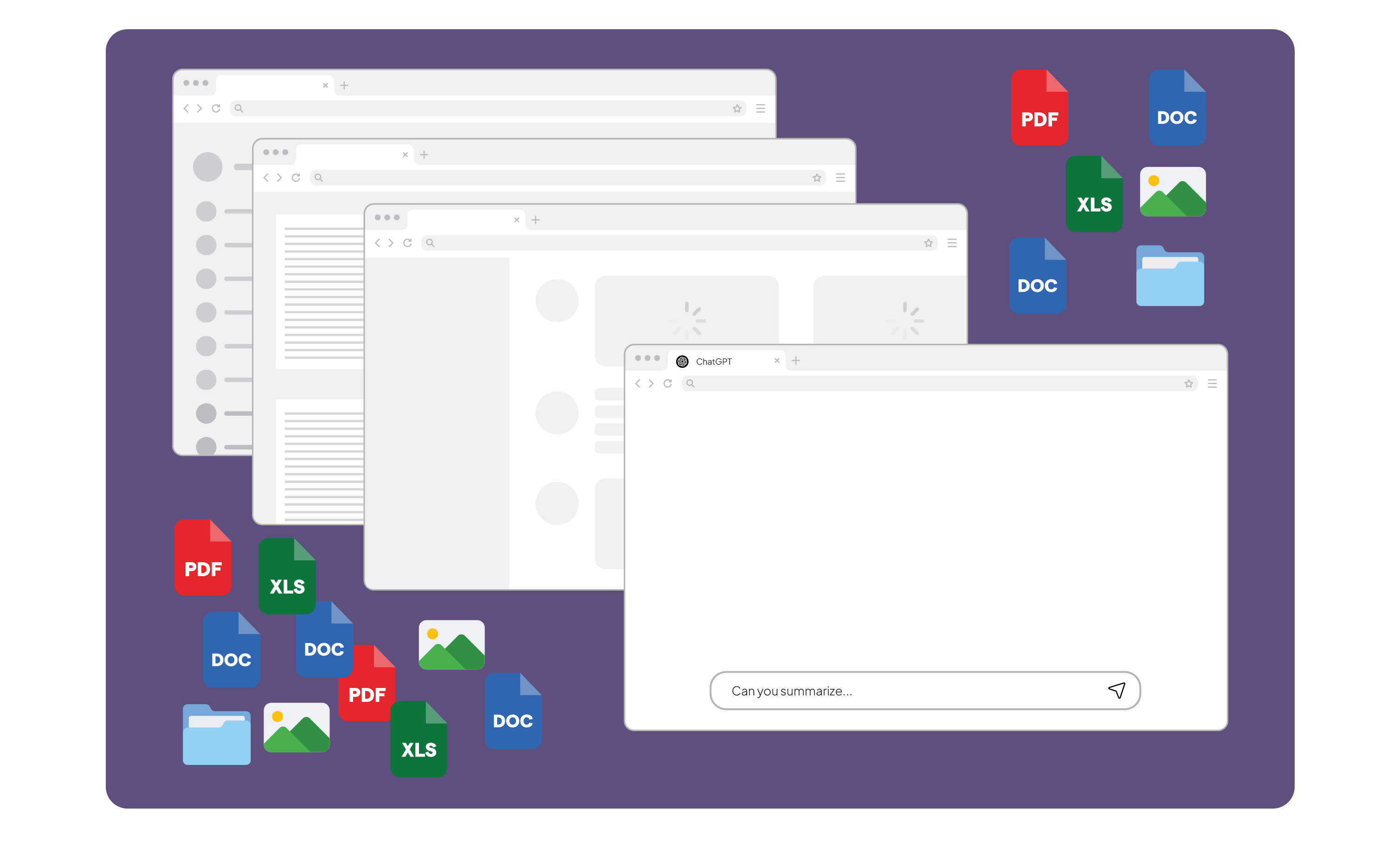Before: Fragmented workspace with scattered files and browser windows