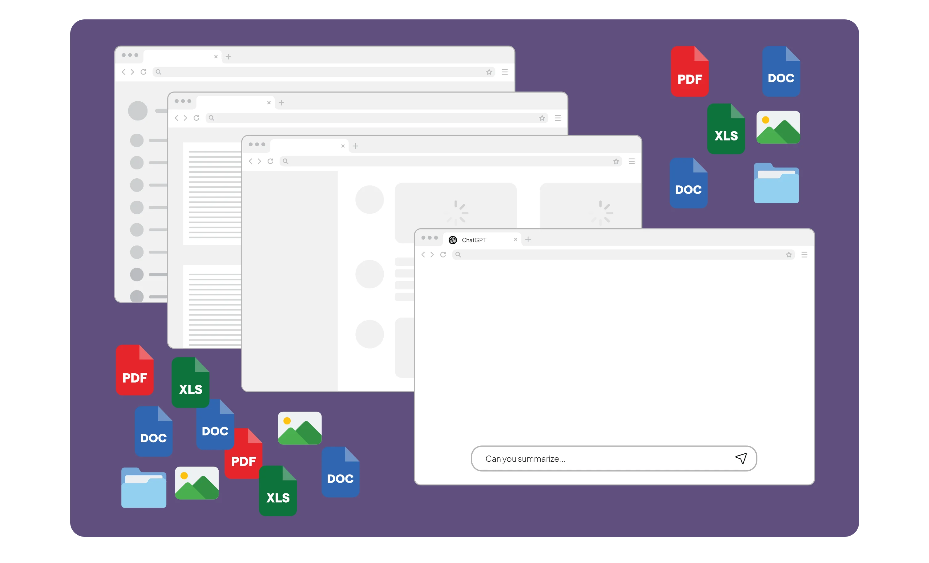Before: Fragmented workspace with scattered files and browser windows